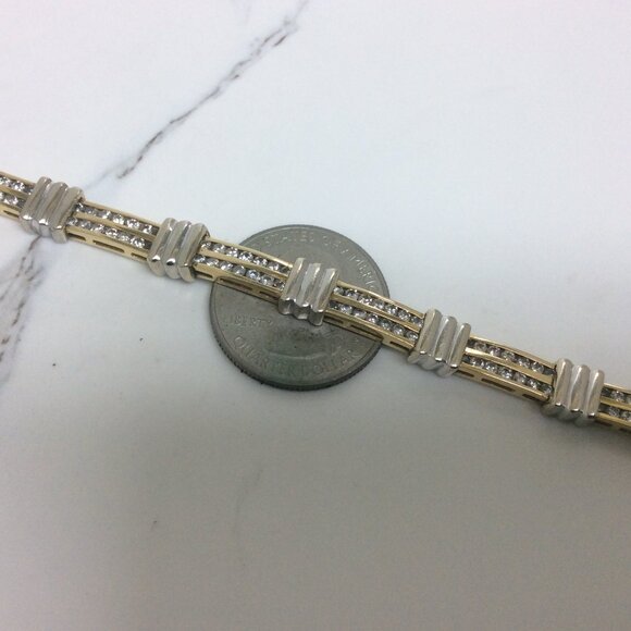 Lady's 14k Yellow Solid Real 2Tone Gold Diamond Fancy Link Bracelet 19.10g - Picture 3 of 9